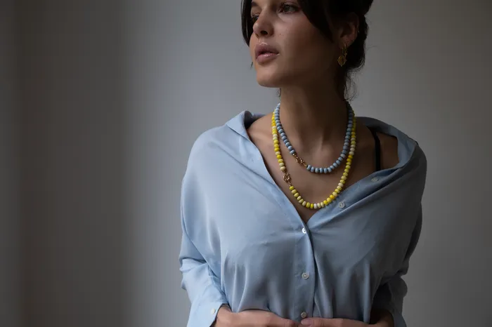 Necklaces Vivien Frank Designs Blue Opal gemstone necklace 14k gold