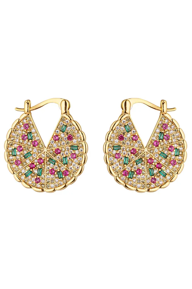 Pizza To My Heart CZ Loop Earrings Eye Candy LA Earrings