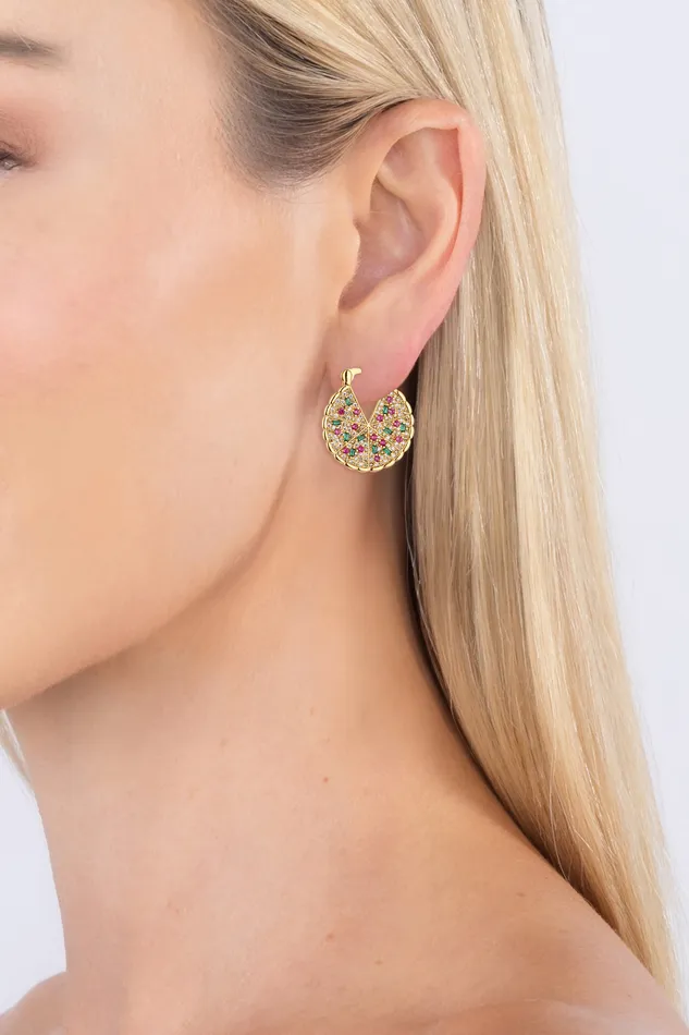 Pizza To My Heart CZ Loop Earrings Eye Candy LA Earrings