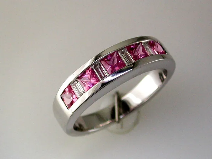 Rings 14K White Gold 139ctw Multi Stone Style Pink Sapphire and Diamond Ring ROYAL JEWELRY MFG INC Rings 14K White Gold 139ctw Multi Stone Style Pink Sapphire and Diamond Ring ROYAL JEWELRY MFG INC