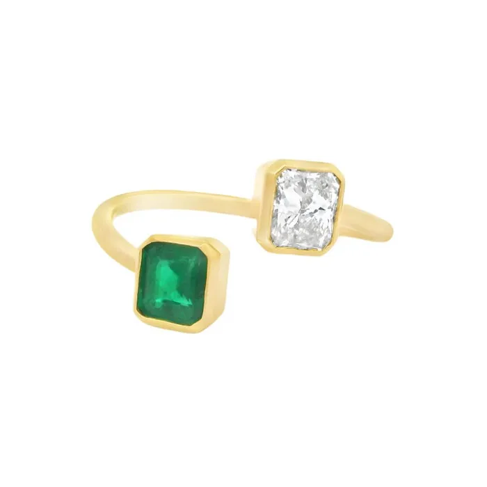 Rings 18K Gold Toi et Moi Radiant Cut Diamond Emerald Wrap Ring Izakov Diamonds Fine Jewelry Rings 18K Gold Toi et Moi Radiant Cut Diamond Emerald Wrap Ring Izakov Diamonds Fine Jewelry