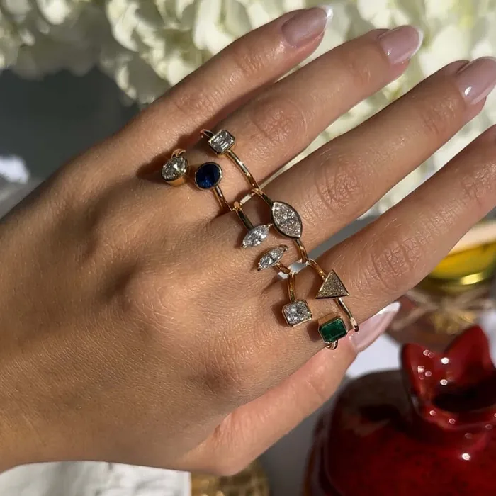 Rings 18K Gold Toi et Moi Radiant Cut Diamond Emerald Wrap Ring Izakov Diamonds Fine Jewelry