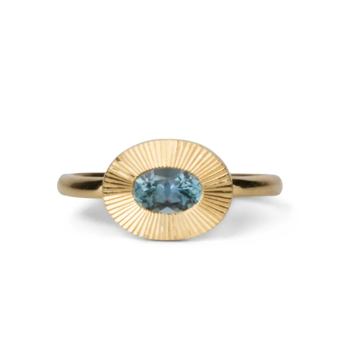 Rings 6x4mm EastWest Oval Aurora Ring Montana Sapphire in Yellow Gold Corey Egan Rings 6x4mm EastWest Oval Aurora Ring Montana Sapphire in Yellow Gold Corey Egan