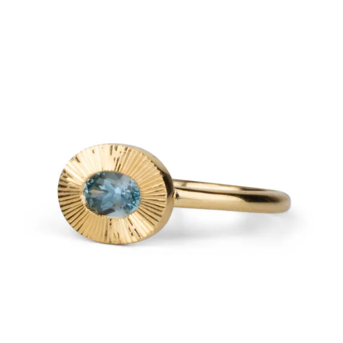 Rings 6x4mm EastWest Oval Aurora Ring Montana Sapphire in Yellow Gold Corey Egan