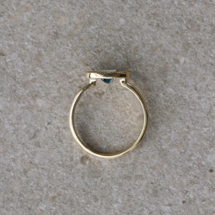 Rings 6x4mm EastWest Oval Aurora Ring Montana Sapphire in Yellow Gold Corey Egan