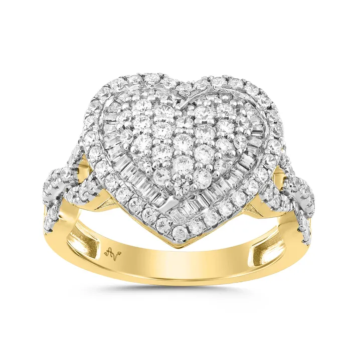 Rings AV LADIES RING 100CT ROUNDBAGUETTE DIAMOND 10K YELLOW GOLD