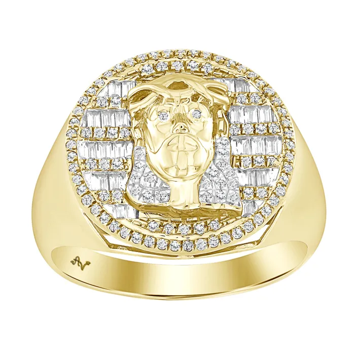 Rings AV MENS RING 050CT ROUNDBAGUETTE DIAMOND 10K YELLOW GOLD