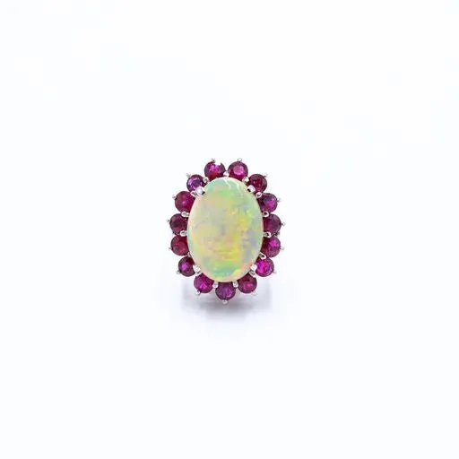 Rings Crown Jewels Coin 5 ct Opal Cabochon and Ruby Ring