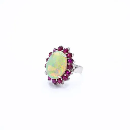 Rings Crown Jewels Coin 5 ct Opal Cabochon and Ruby Ring