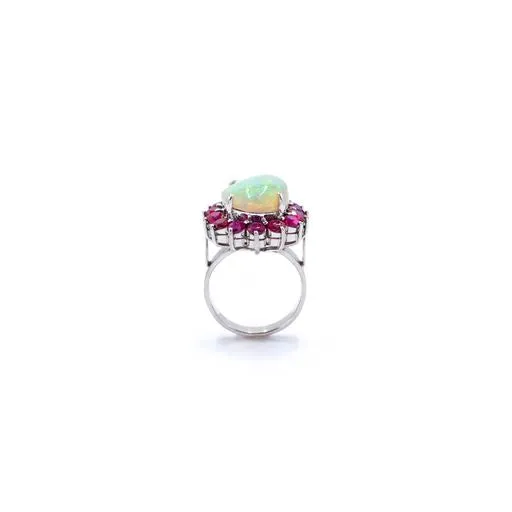 Rings Crown Jewels Coin 5 ct Opal Cabochon and Ruby Ring