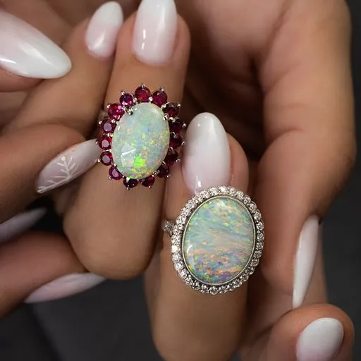 Rings Crown Jewels Coin 5 ct Opal Cabochon and Ruby Ring