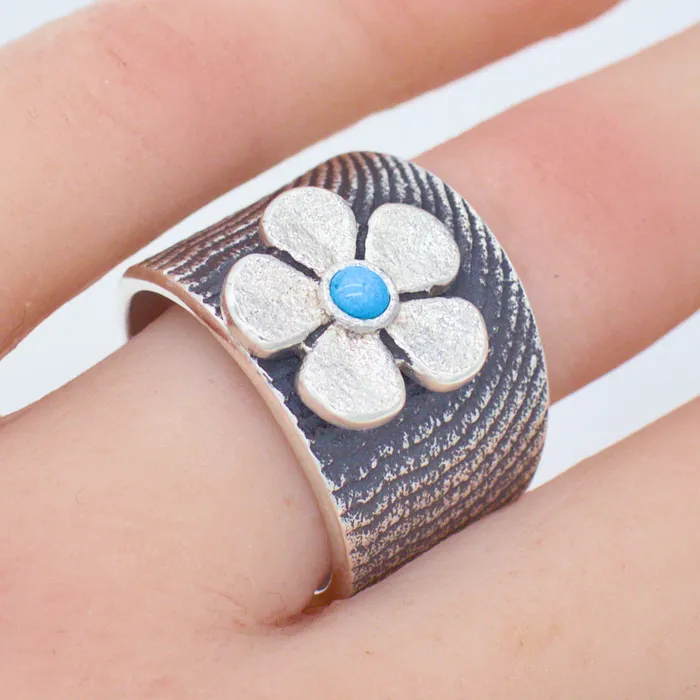 Rings Crown Jewels Coin Darryl Dean Begay Navajo Handmade Sterling Silver Turquoise Ring Flower