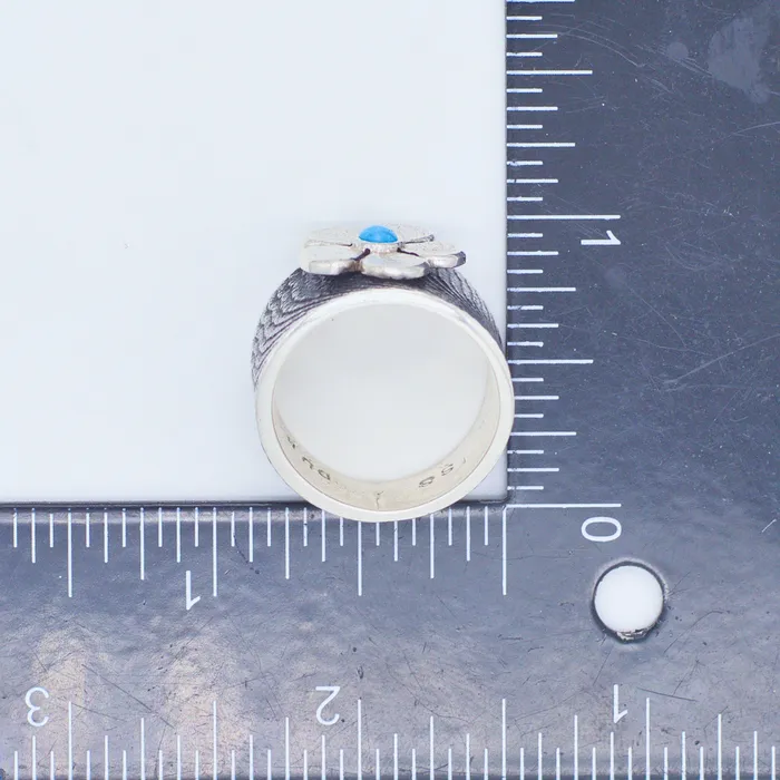 Rings Crown Jewels Coin Darryl Dean Begay Navajo Handmade Sterling Silver Turquoise Ring Flower
