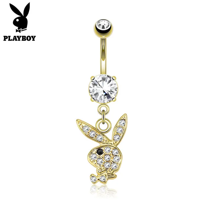 Rings Glitters Clear Crystal Paved Playboy Bunny Dangle Belly Button Navel Ring Gold Rings Glitters Clear Crystal Paved Playboy Bunny Dangle Belly Button Navel Ring Gold