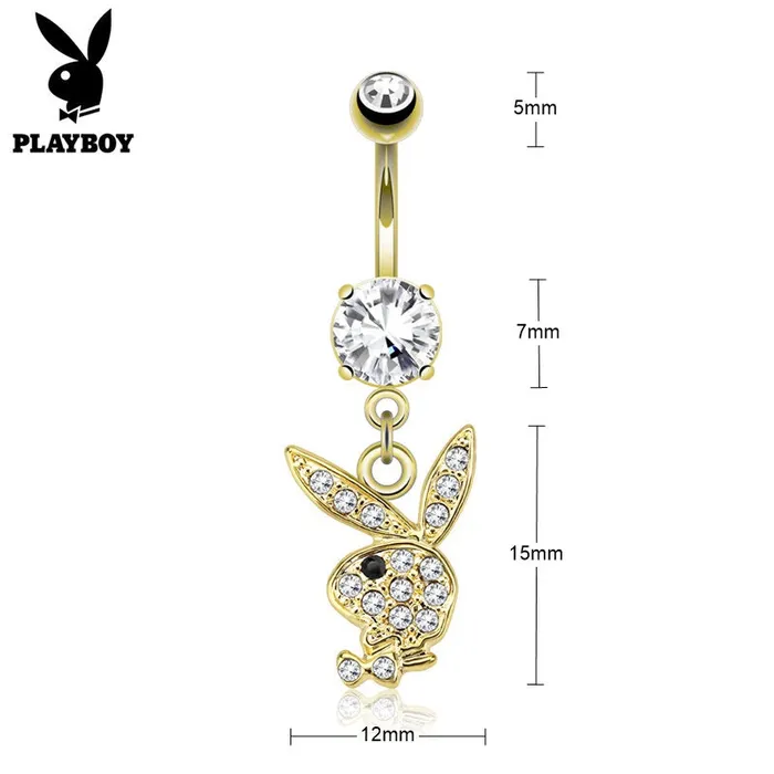 Rings Glitters Clear Crystal Paved Playboy Bunny Dangle Belly Button Navel Ring Gold