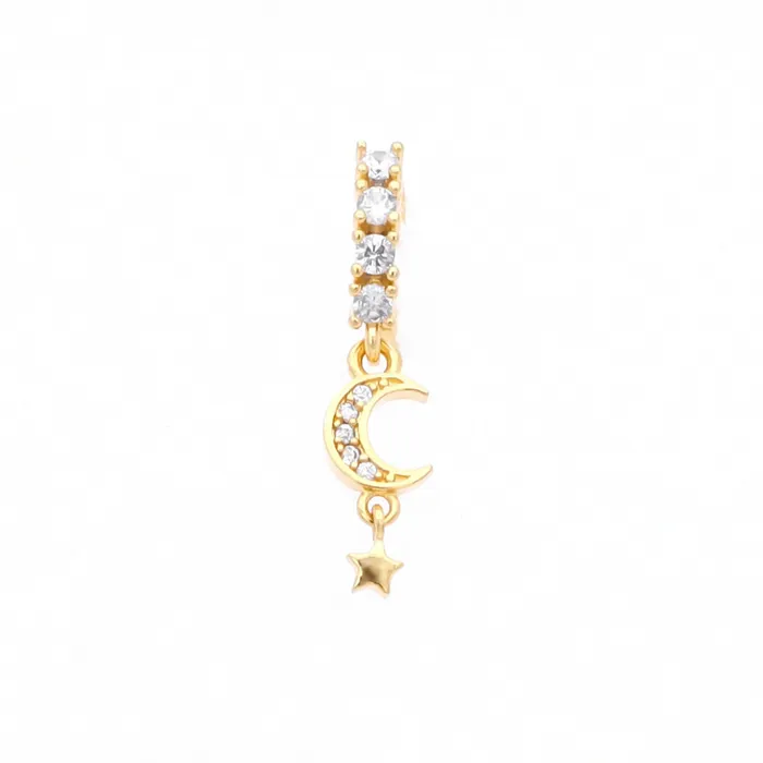 Rings Glitters CZ Hoop Nose Ring with Dangle CZ Moon and Star Gold