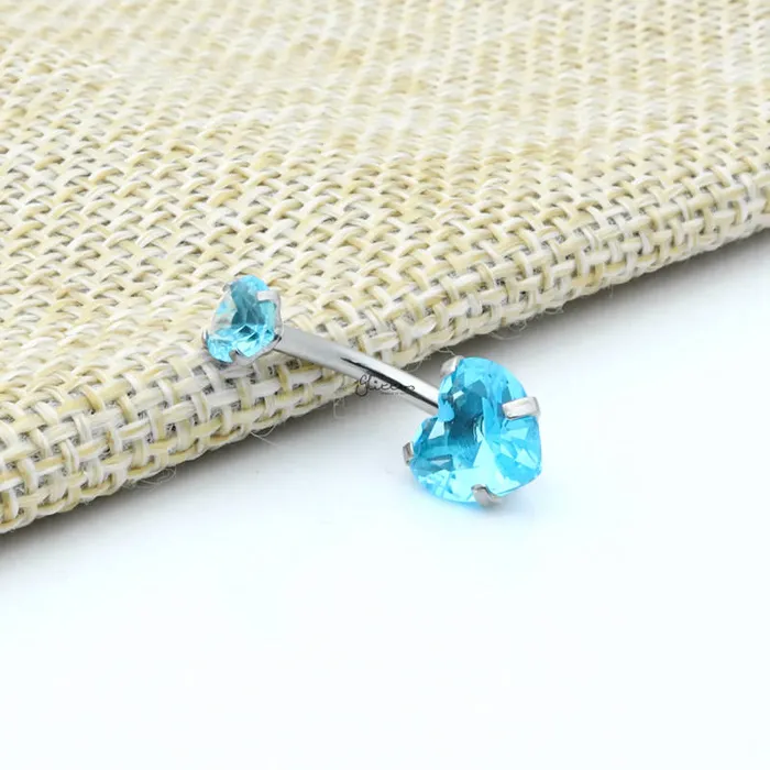 Rings Glitters Heart Shape CZ Belly Button Ring Aqua