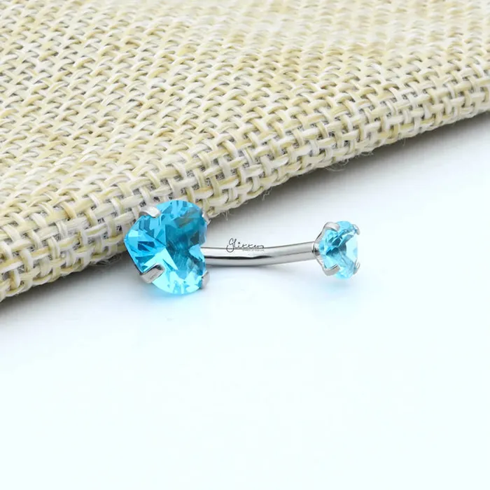 Rings Glitters Heart Shape CZ Belly Button Ring Aqua
