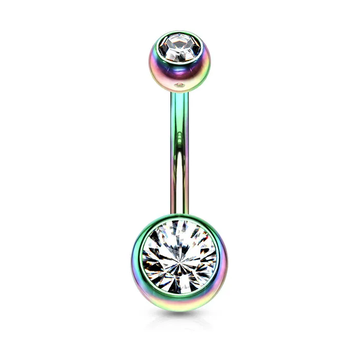 Rings Glitters Rainbow Colour Double Gem Belly Ring