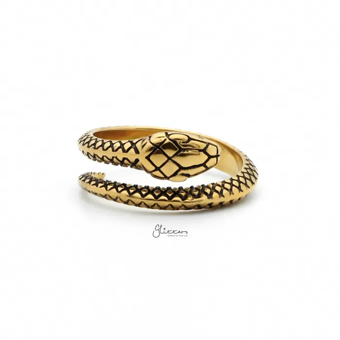 Rings Glitters Stainless Steel Snake Ring Gold