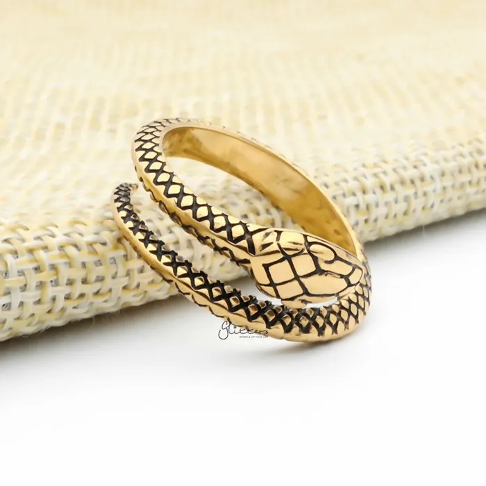 Rings Glitters Stainless Steel Snake Ring Gold