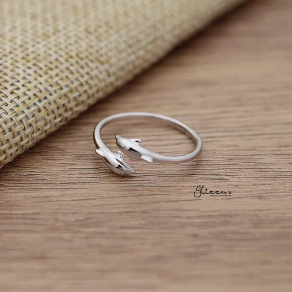 Rings Glitters Sterling Silver Double Dolphins Opening Adjustable Ring