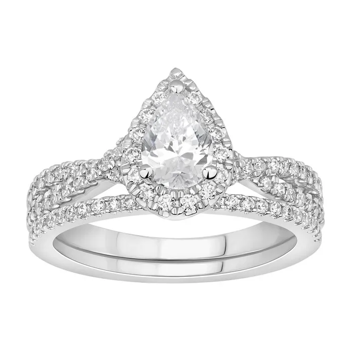 Rings LADIES BRIDAL RING SET 1 CT ROUNDPEAR DIAMOND 14K WHITE GOLDCENTER STONE 12 AV Rings LADIES BRIDAL RING SET 1 CT ROUNDPEAR DIAMOND 14K WHITE GOLDCENTER STONE 12 AV