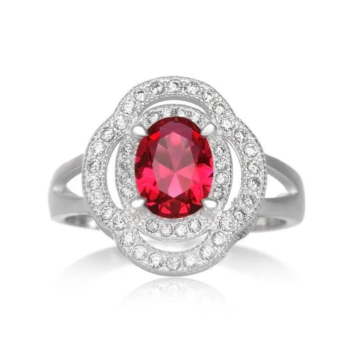 Rings Teeda RZ1688 Oval CZ Double Halo Ring