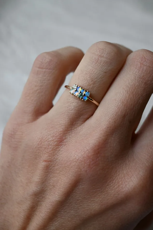 Rings Wwake Opal Diamond and Tourmaline Lattice Ring