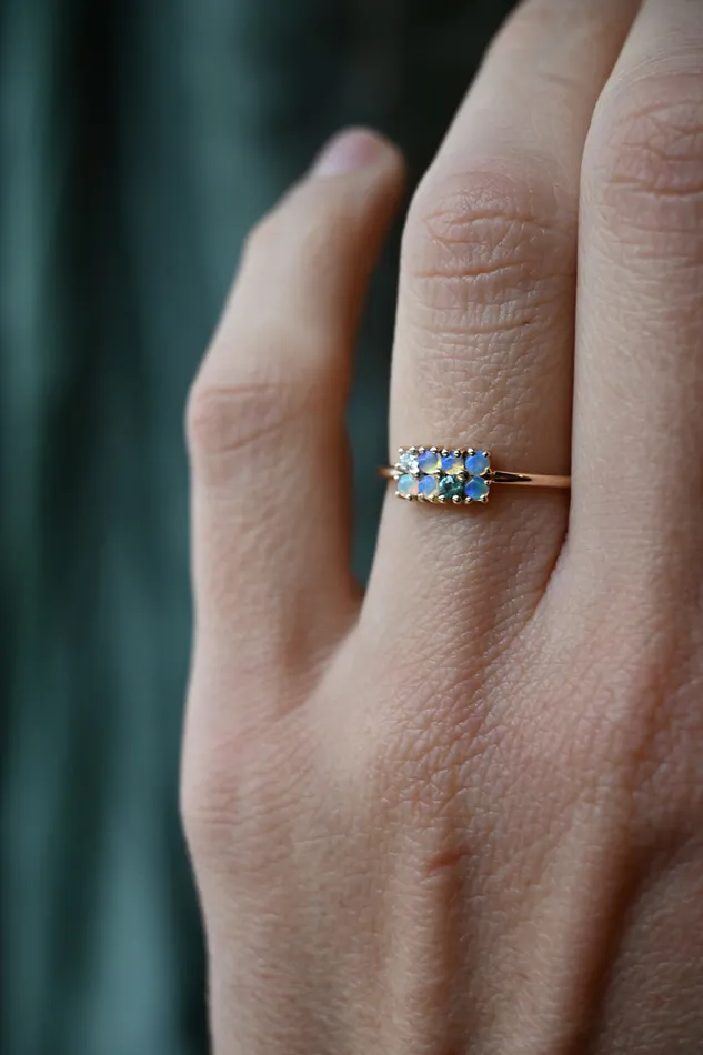 Rings Wwake Opal Diamond and Tourmaline Lattice Ring