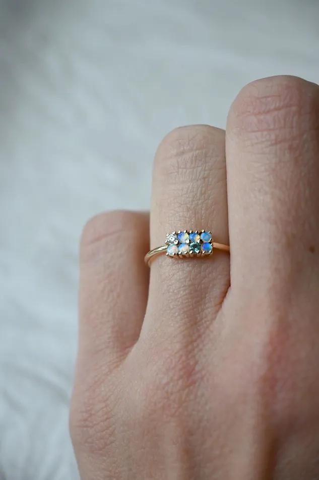 Rings Wwake Opal Diamond and Tourmaline Lattice Ring