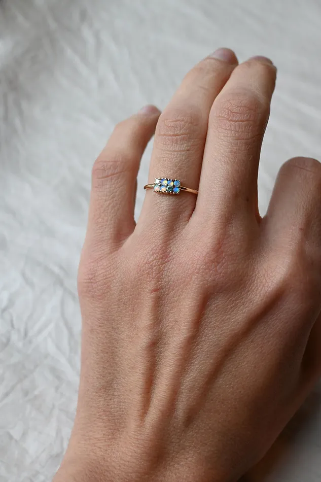 Rings Wwake Opal Diamond and Tourmaline Lattice Ring
