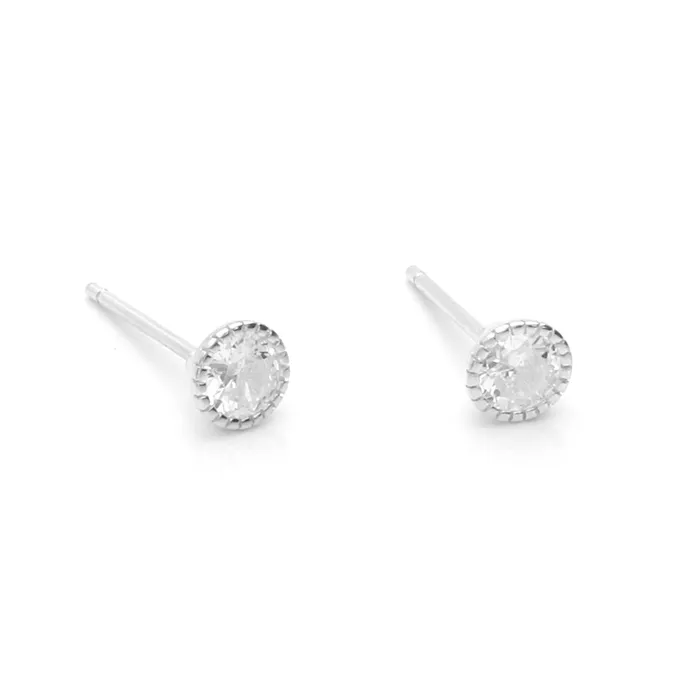 Round CZ Martini Stud Earrings Silver Glitters Earrings