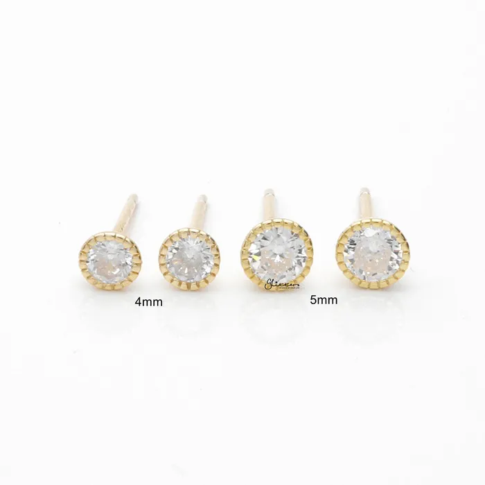 Round CZ Martini Stud Earrings Silver Glitters Earrings