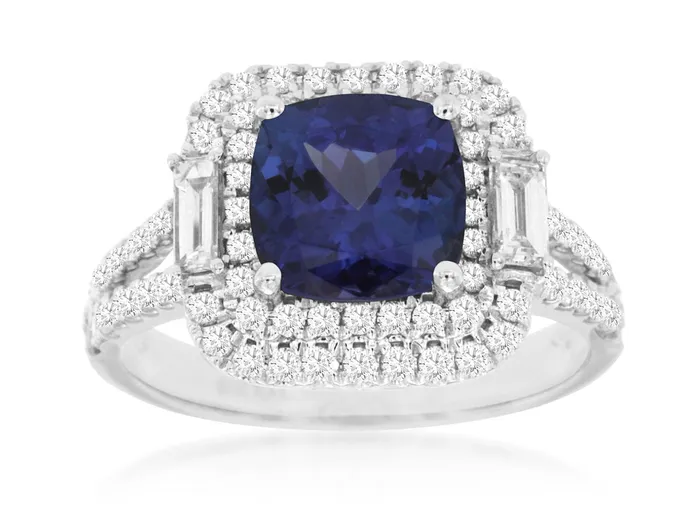 ROYAL JEWELRY MFG INC 14K White Gold 355ctw Halo Style Tanzanite and Diamond Ring Rings ROYAL JEWELRY MFG INC 14K White Gold 355ctw Halo Style Tanzanite and Diamond Ring Rings