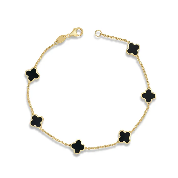 SABRINA DESIGNS CO Bracelets 14K Yellow Gold 7 Clover Fancy Link Style Bracelet Featuring Onyx SABRINA DESIGNS CO Bracelets 14K Yellow Gold 7 Clover Fancy Link Style Bracelet Featuring Onyx