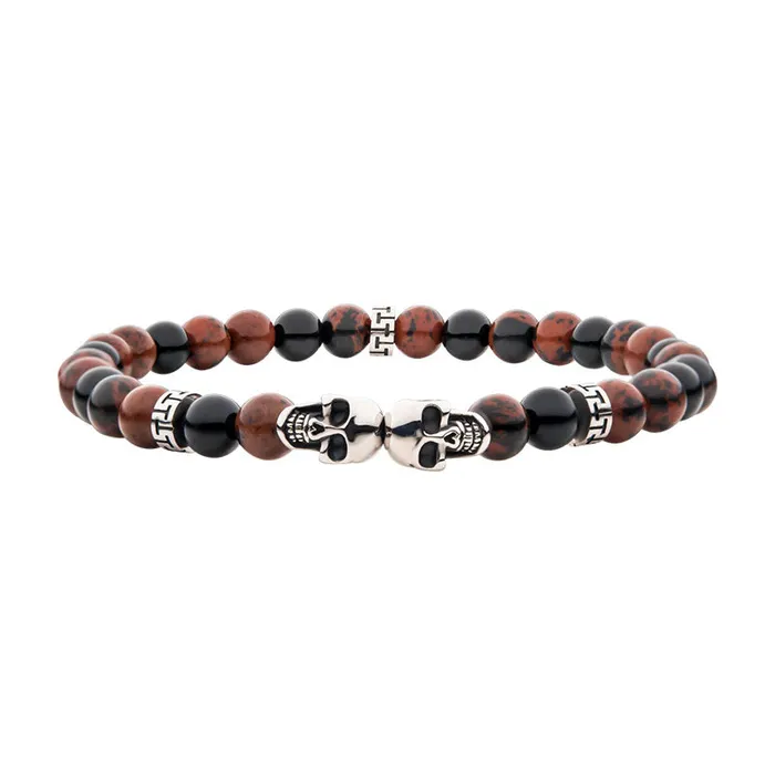 SALESONE Inox Stainless Steel and Obsidian Bracelet Bracelets