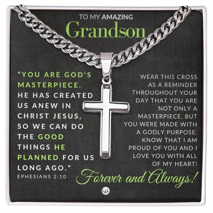 ShineOn Fulfillment Grandson Gift Ephesians 210 Christian Encouragement Christian Cross Pendant on Mens Chain Necklace Great for Christmas His Birthday Baptism or Confirmation Necklaces ShineOn Fulfillment Grandson Gift Ephesians 210 Christian Encouragement Christian Cross Pendant on Mens Chain Necklace Great for Christmas His Birthday Baptism or Confirmation Necklaces