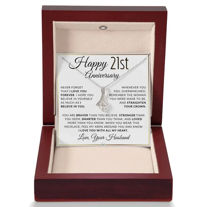 ShineOn Fulfillment Necklaces 21st Anniversary Gift For Wife Anniversary Gift Idea For Your Wife Drop Pendant Necklace Heartfelt Anniversary Message