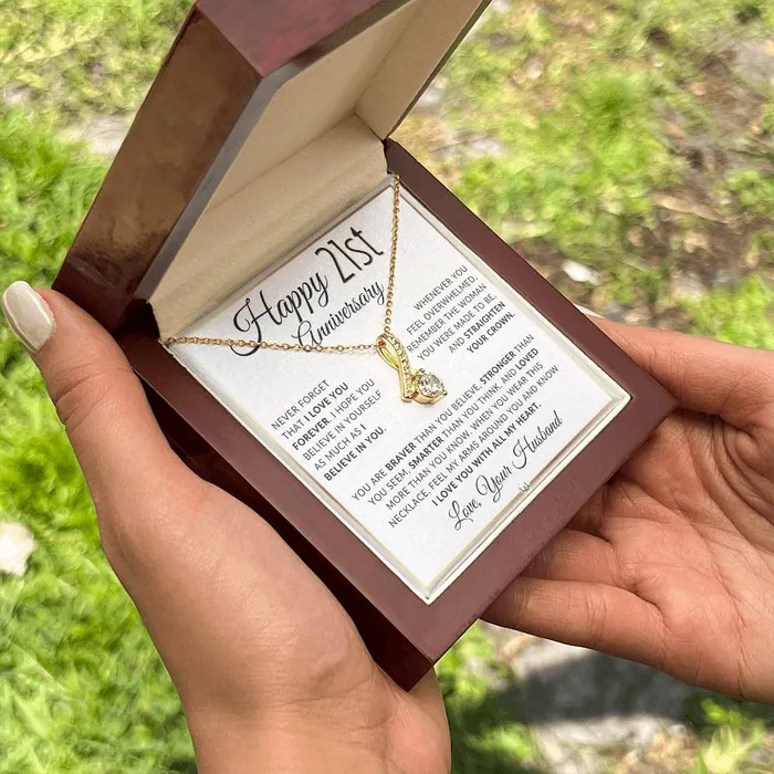 ShineOn Fulfillment Necklaces 21st Anniversary Gift For Wife Anniversary Gift Idea For Your Wife Drop Pendant Necklace Heartfelt Anniversary Message