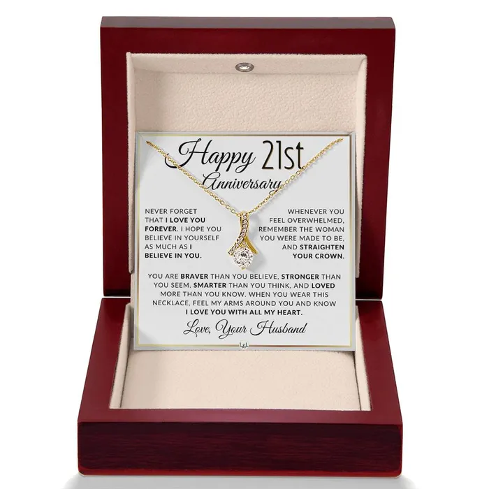 ShineOn Fulfillment Necklaces 21st Anniversary Gift For Wife Anniversary Gift Idea For Your Wife Drop Pendant Necklace Heartfelt Anniversary Message