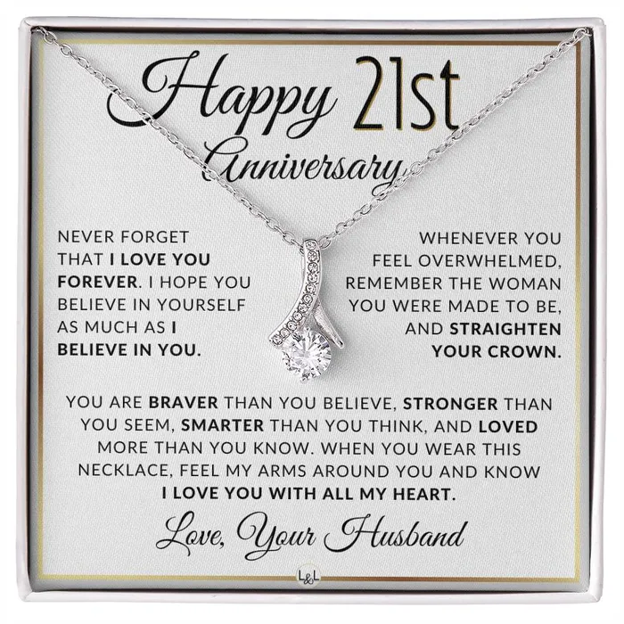 ShineOn Fulfillment Necklaces 21st Anniversary Gift For Wife Anniversary Gift Idea For Your Wife Drop Pendant Necklace Heartfelt Anniversary Message