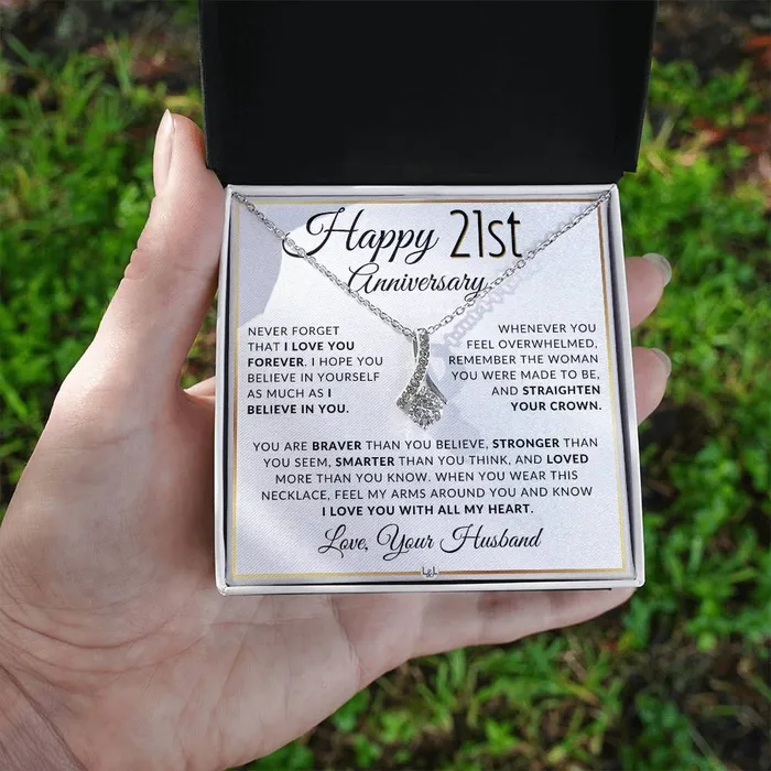 ShineOn Fulfillment Necklaces 21st Anniversary Gift For Wife Anniversary Gift Idea For Your Wife Drop Pendant Necklace Heartfelt Anniversary Message