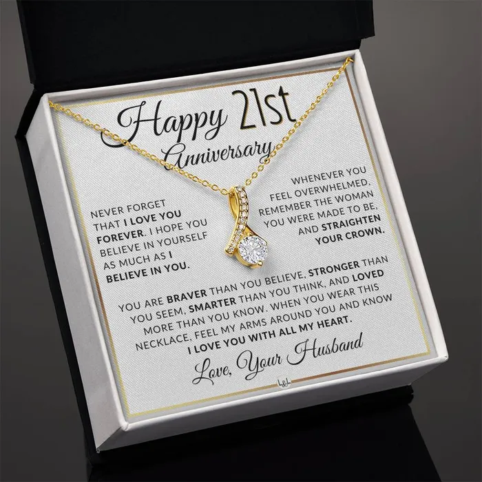 ShineOn Fulfillment Necklaces 21st Anniversary Gift For Wife Anniversary Gift Idea For Your Wife Drop Pendant Necklace Heartfelt Anniversary Message