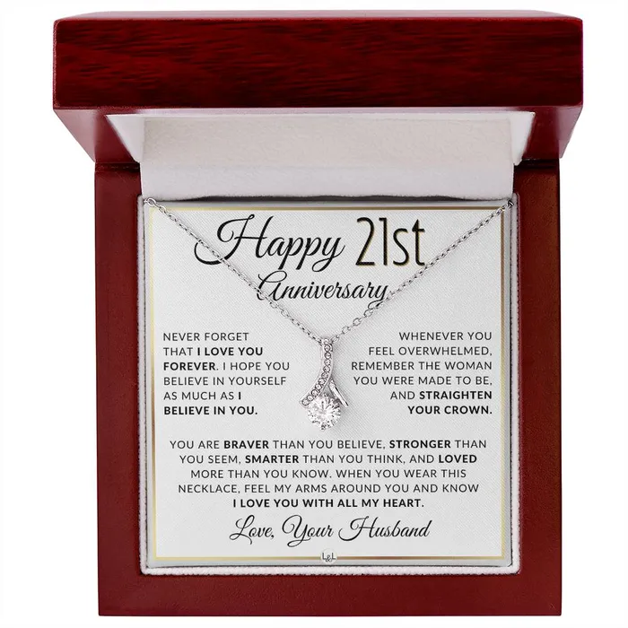 ShineOn Fulfillment Necklaces 21st Anniversary Gift For Wife Anniversary Gift Idea For Your Wife Drop Pendant Necklace Heartfelt Anniversary Message