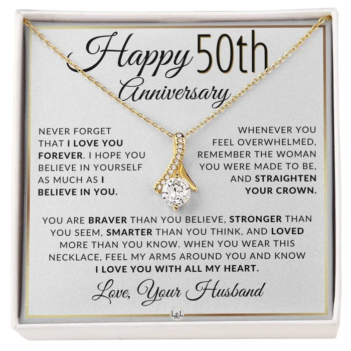 ShineOn Fulfillment Necklaces 50th Anniversary Gift For Wife Anniversary Gift Idea For Your Wife Drop Pendant Necklace Heartfelt Anniversary Message ShineOn Fulfillment Necklaces 50th Anniversary Gift For Wife Anniversary Gift Idea For Your Wife Drop Pendant Necklace Heartfelt Anniversary Message