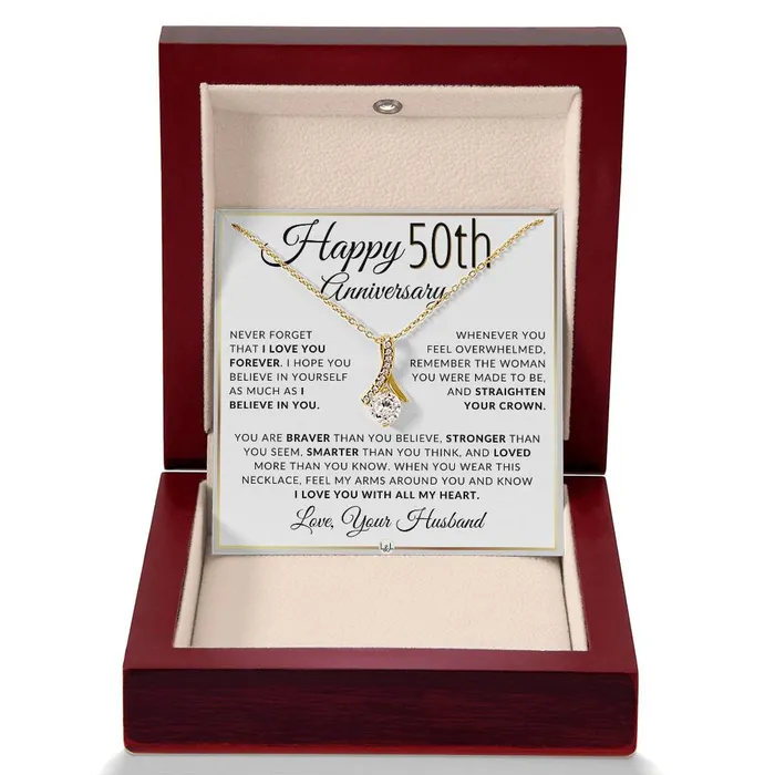 ShineOn Fulfillment Necklaces 50th Anniversary Gift For Wife Anniversary Gift Idea For Your Wife Drop Pendant Necklace Heartfelt Anniversary Message
