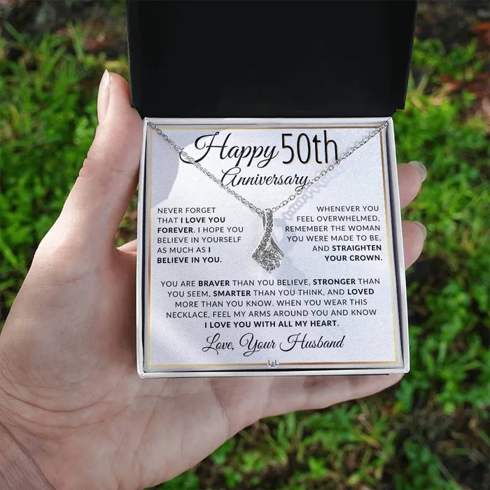 ShineOn Fulfillment Necklaces 50th Anniversary Gift For Wife Anniversary Gift Idea For Your Wife Drop Pendant Necklace Heartfelt Anniversary Message