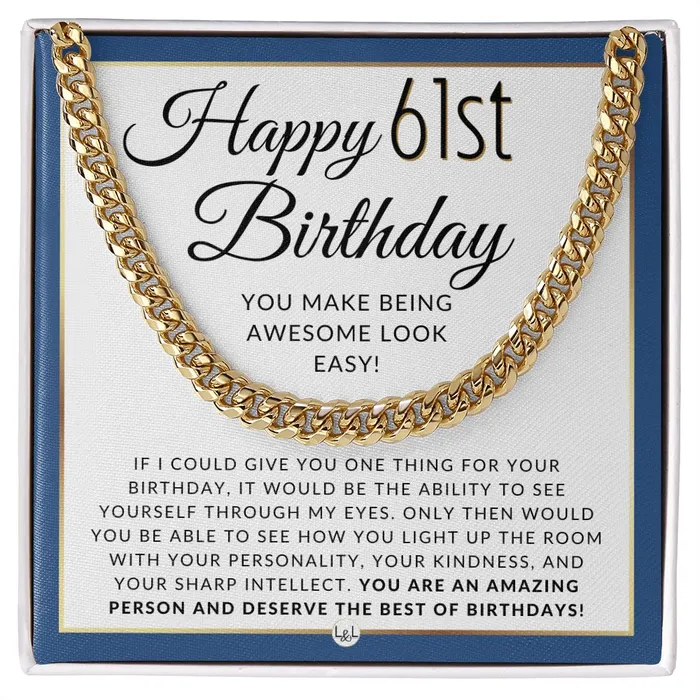 ShineOn Fulfillment Necklaces 61st Birthday Gift For Him Chain Necklace For 61 Year Old Mans Birthday Great Birthday Gift For Men Jewelry For Guys ShineOn Fulfillment Necklaces 61st Birthday Gift For Him Chain Necklace For 61 Year Old Mans Birthday Great Birthday Gift For Men Jewelry For Guys