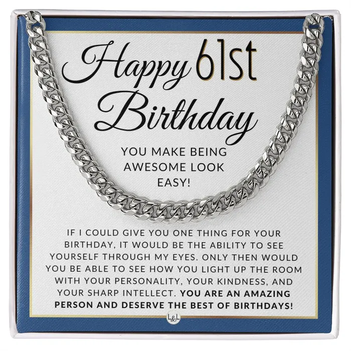 ShineOn Fulfillment Necklaces 61st Birthday Gift For Him Chain Necklace For 61 Year Old Mans Birthday Great Birthday Gift For Men Jewelry For Guys